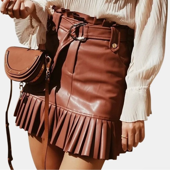 Leather Pleated Skirt - Picture 1 of 6